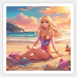 Otaku Approved Beach Anime Girl Collor View Magnet